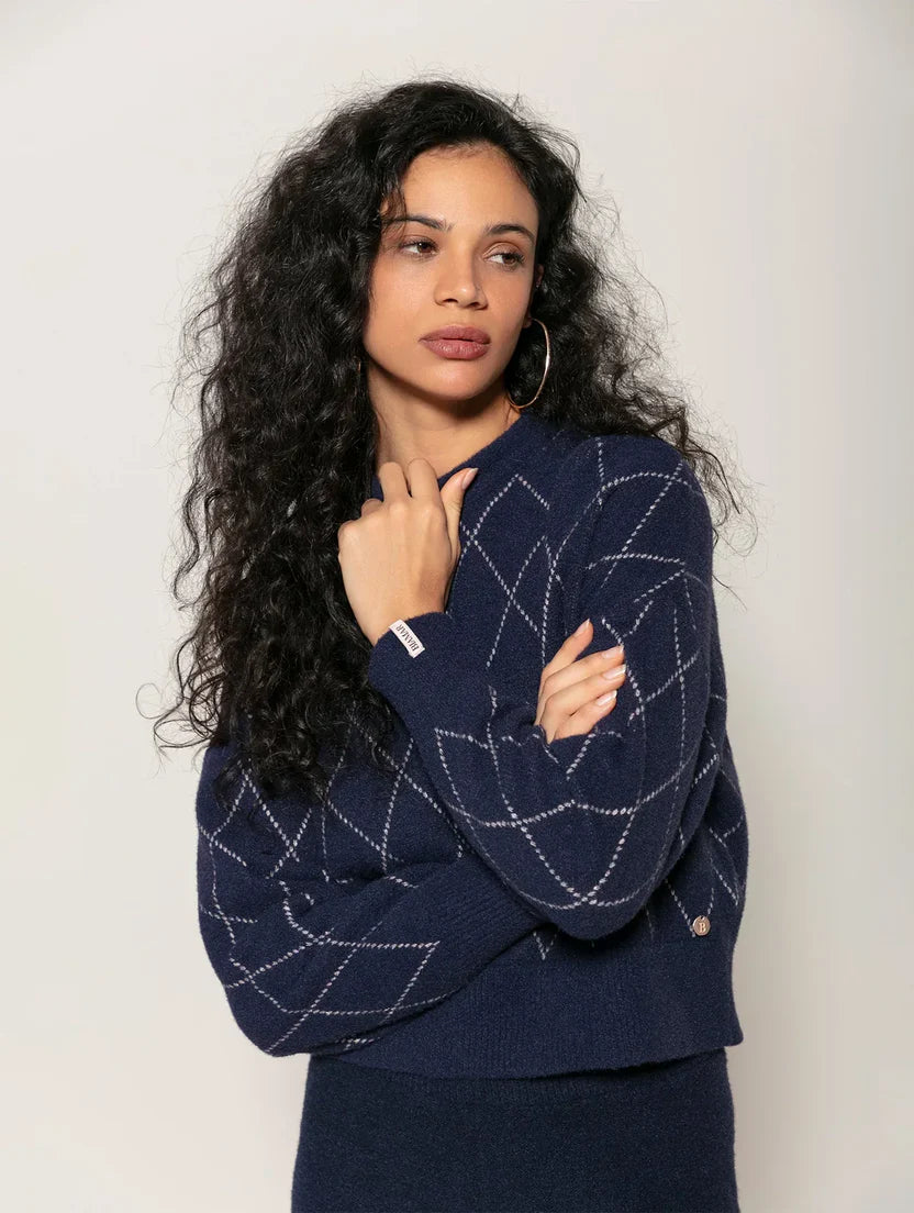 Blusa em fio pluma com padronagem geométrica Biamar