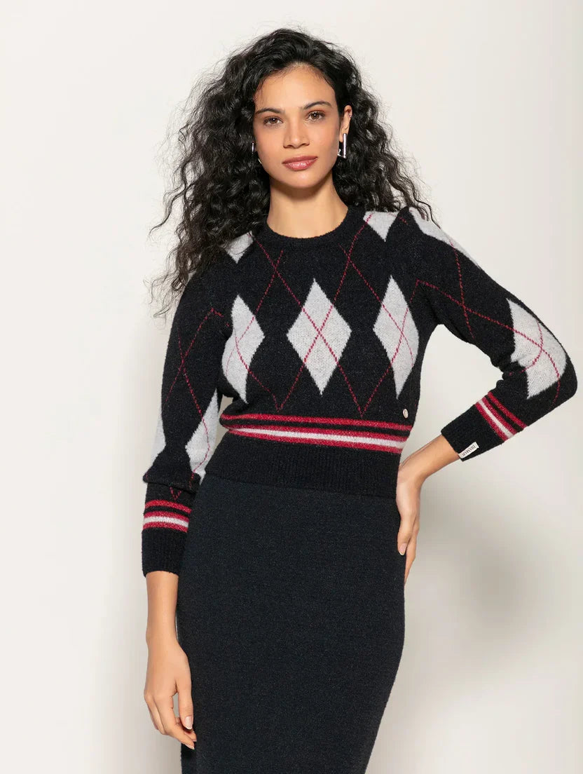 Blusa em padronagem xadrez e gola redonda Biamar