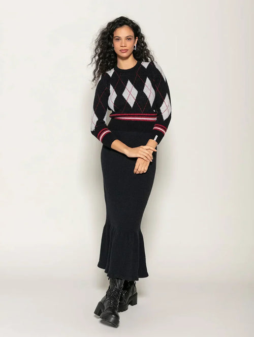 Blusa em padronagem xadrez e gola redonda Biamar