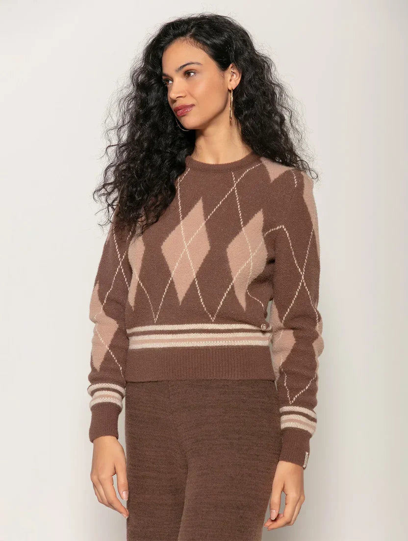 Blusa em padronagem xadrez e gola redonda Biamar