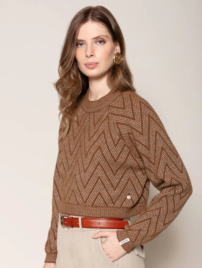 Blusa com padronagem geométrica e mangas de cava raglan Biamar