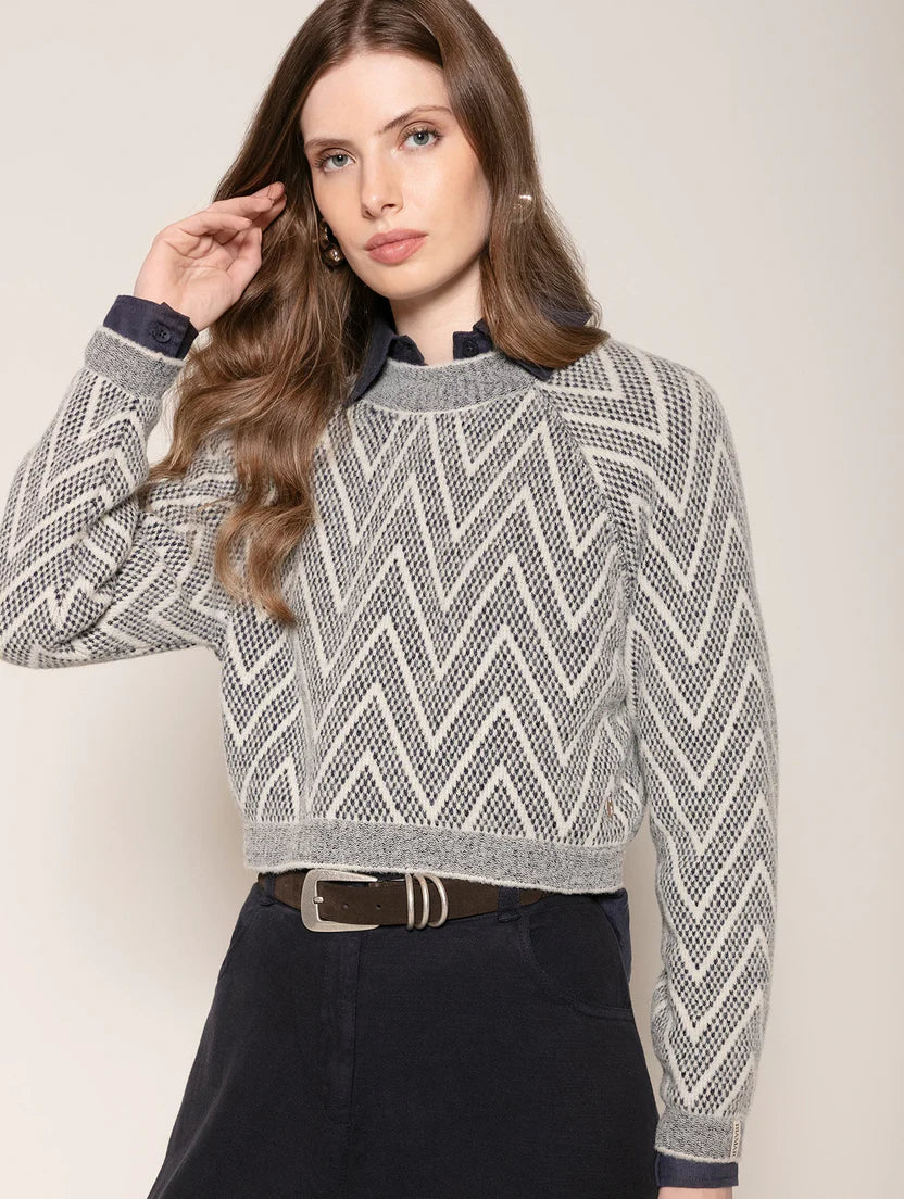 Blusa com padronagem geométrica e mangas de cava raglan Biamar