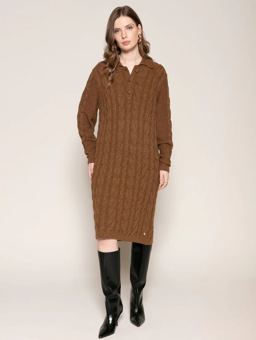Vestido de tecimento em tranças com gola polo Biamar