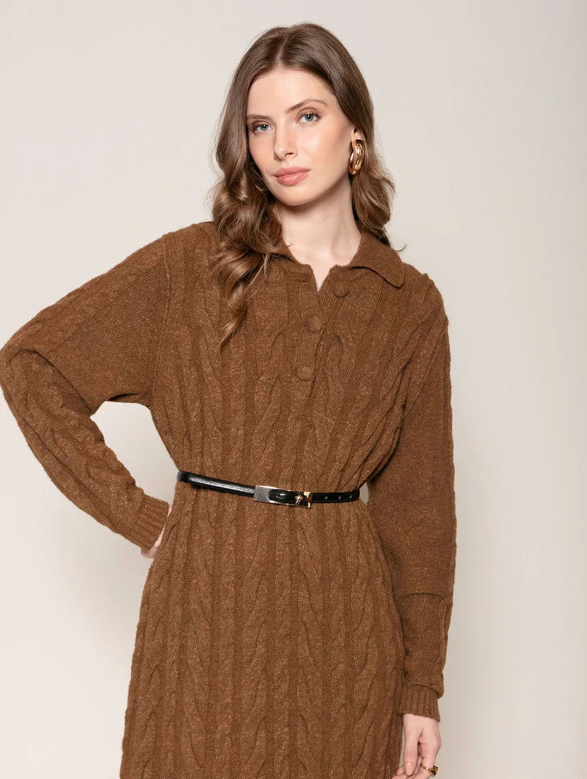 Vestido de tecimento em tranças com gola polo Biamar