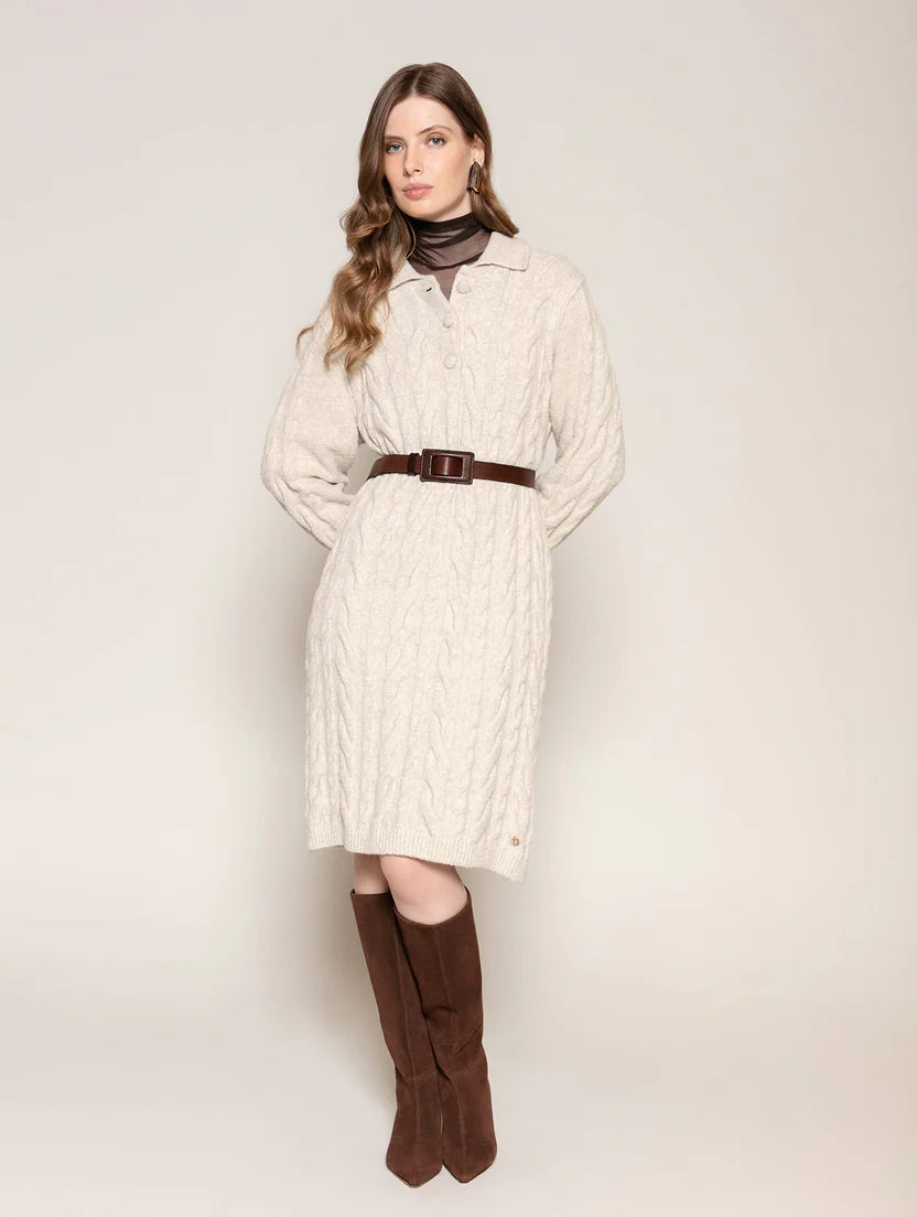 Vestido de tecimento em tranças com gola polo Biamar