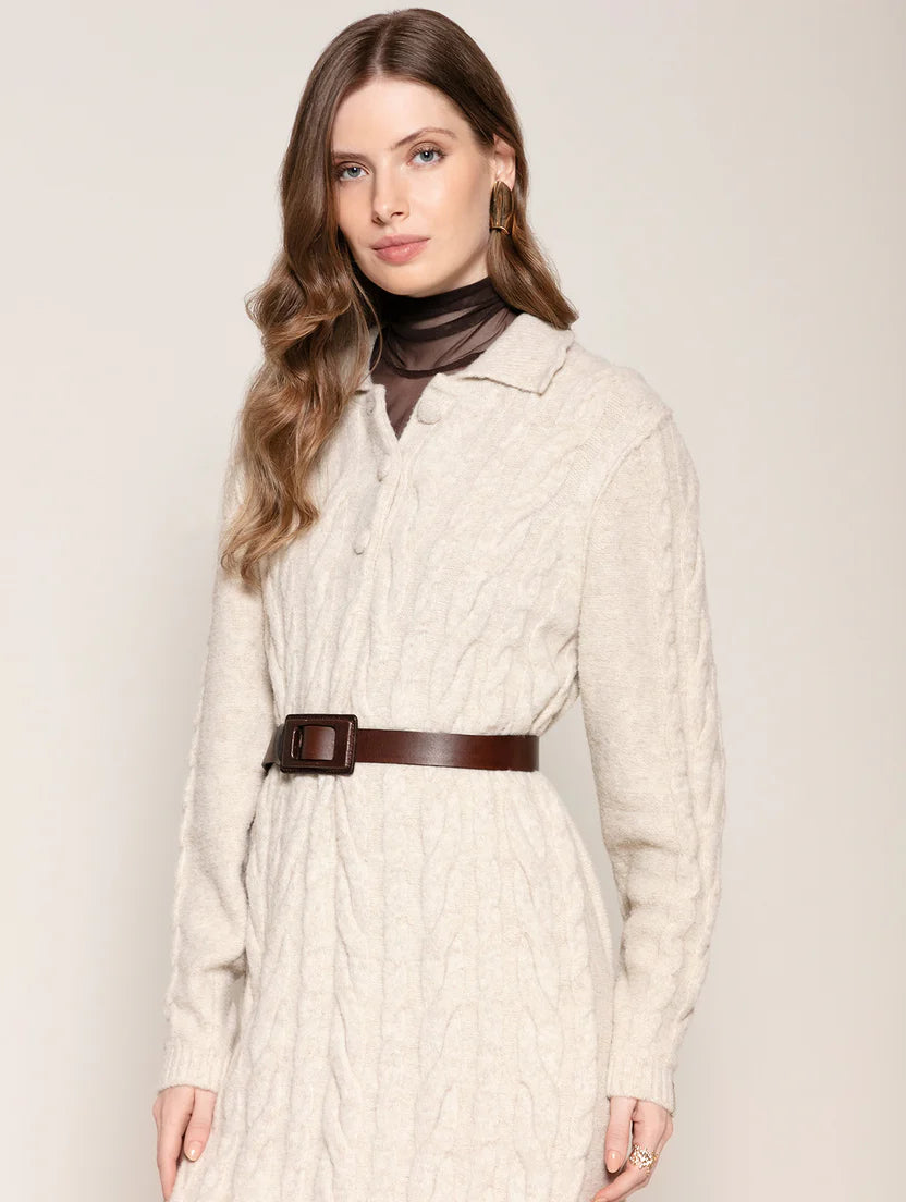 Vestido de tecimento em tranças com gola polo Biamar