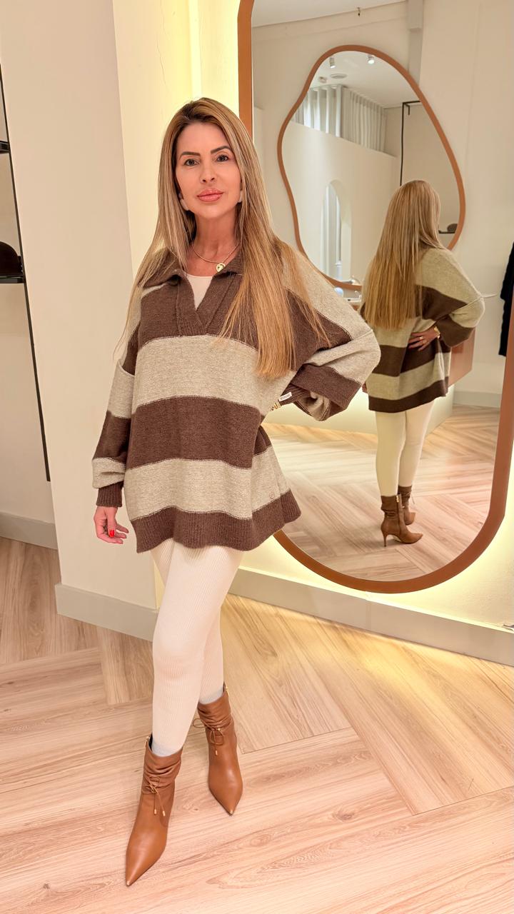 Blusa com padronagem em listras e gola polo Biamar